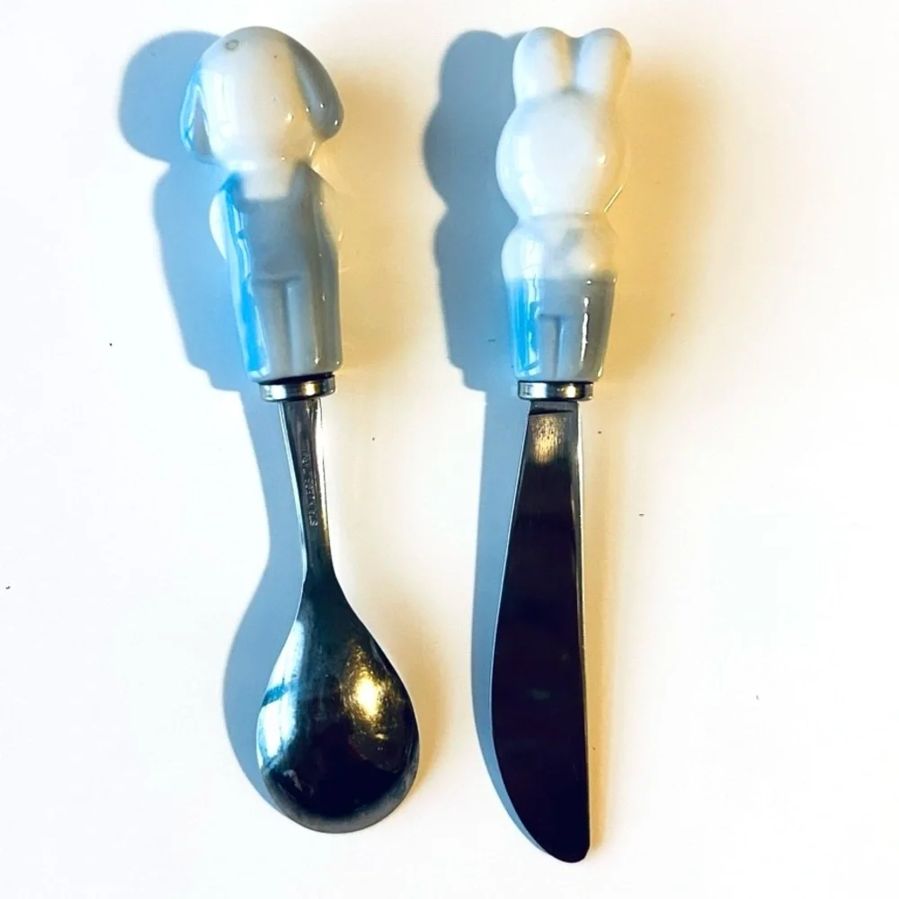 Lillian Vernon Child's Ceramic and Stainless Steel Flatware Spoon & Knife Set
